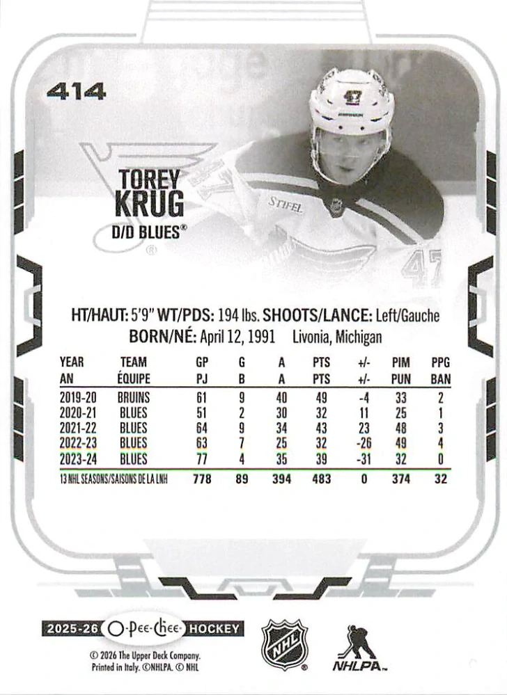 2025-26 UD O-Pee-Chee - Torey Krug #414