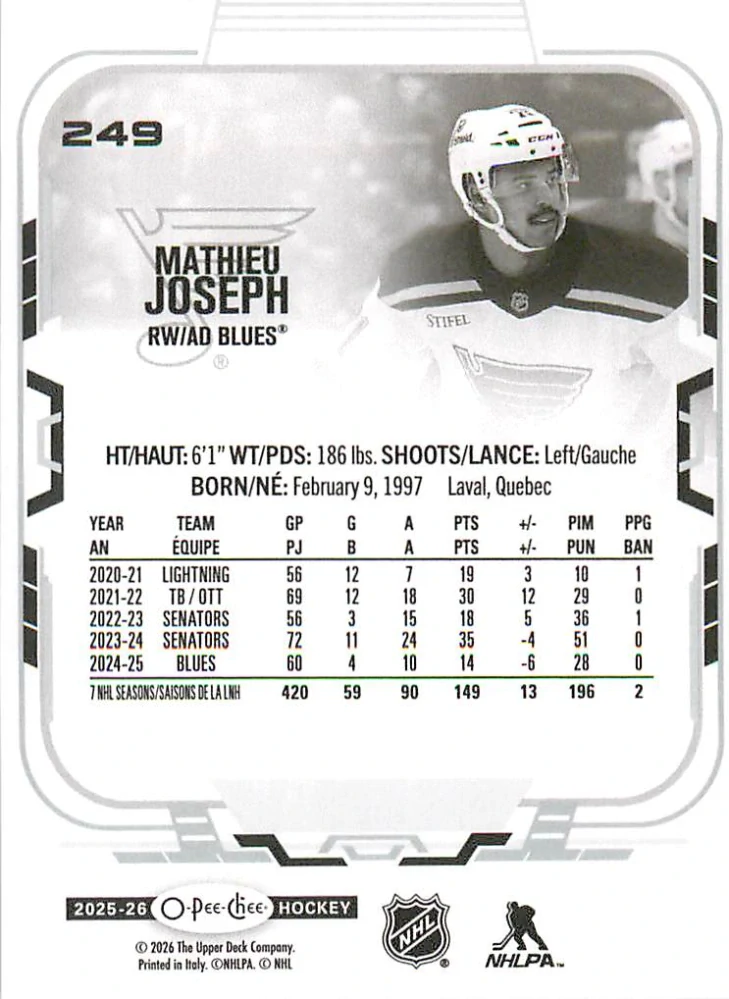 2025-26 UD O-Pee-Chee - Mathieu Joseph #249