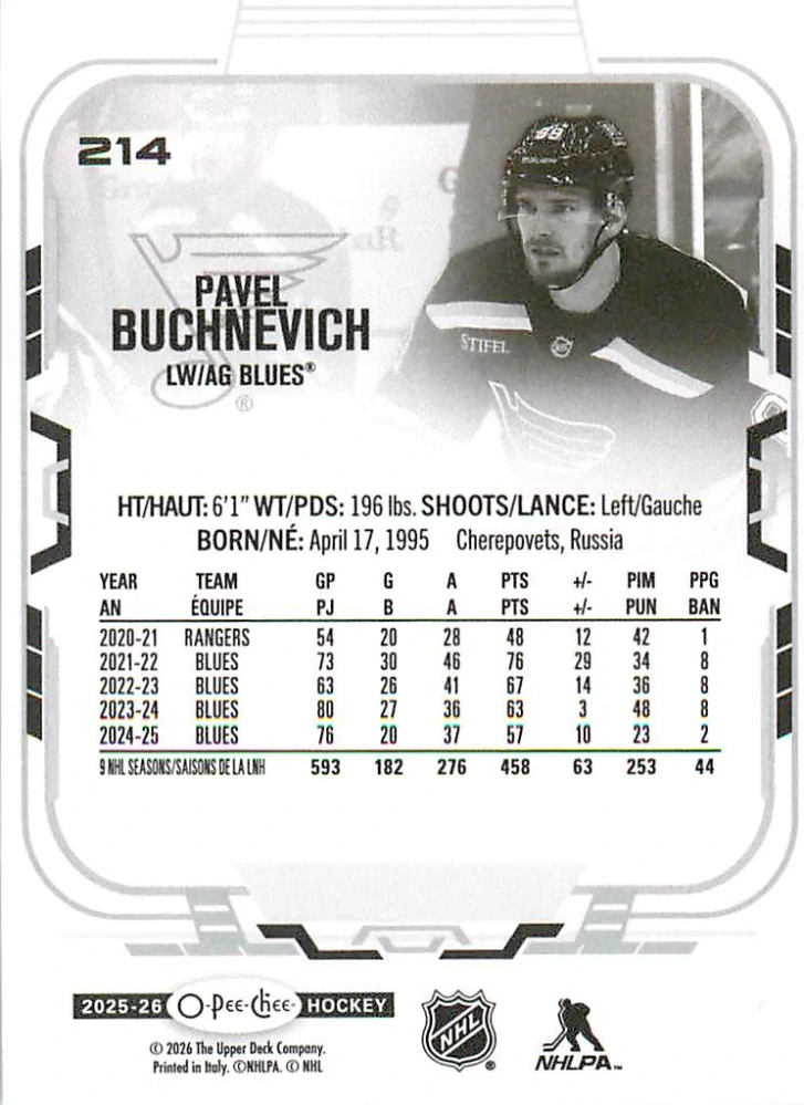 2025-26 UD O-Pee-Chee - Pavel Buchnevich #214