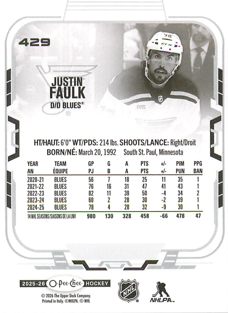 2025-26 UD O-Pee-Chee - Justin Faulk #429