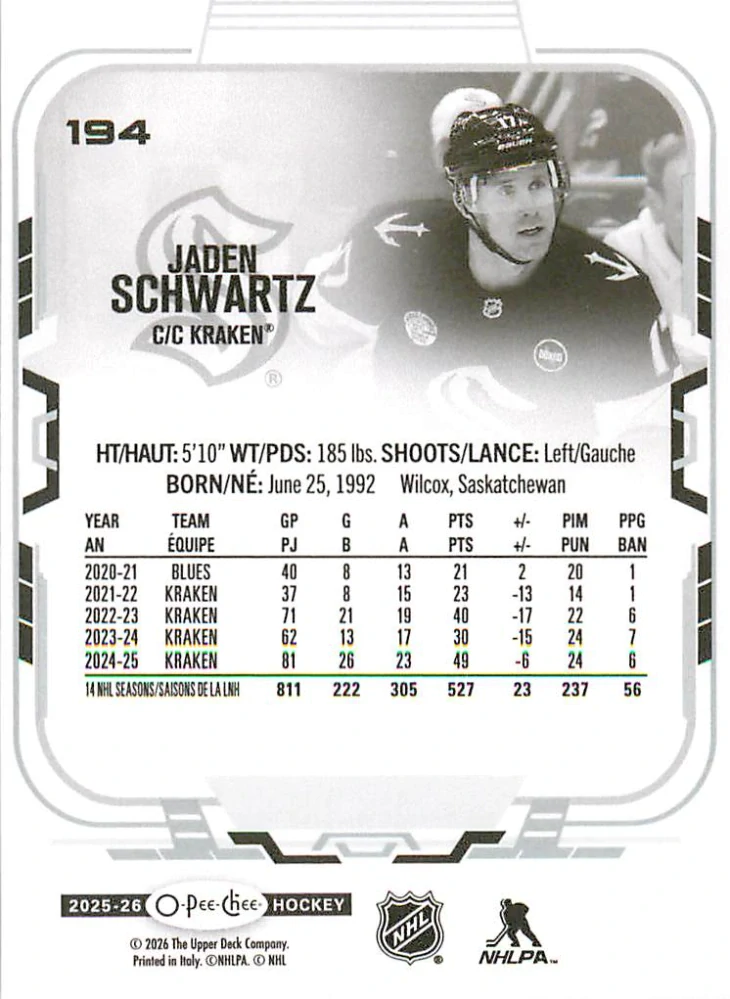 2025-26 UD O-Pee-Chee - Jaden Schwartz #194