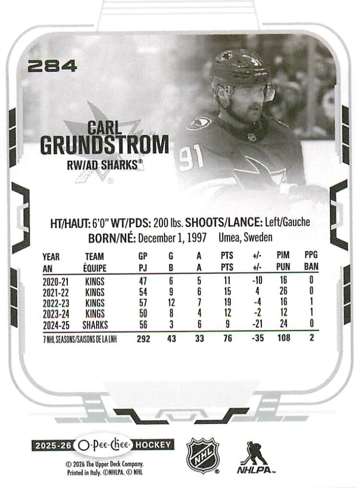 2025-26 UD O-Pee-Chee - Carl Grundstrom #284