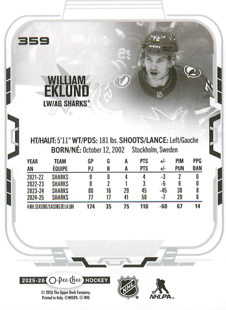 2025-26 UD O-Pee-Chee - William Eklund #359