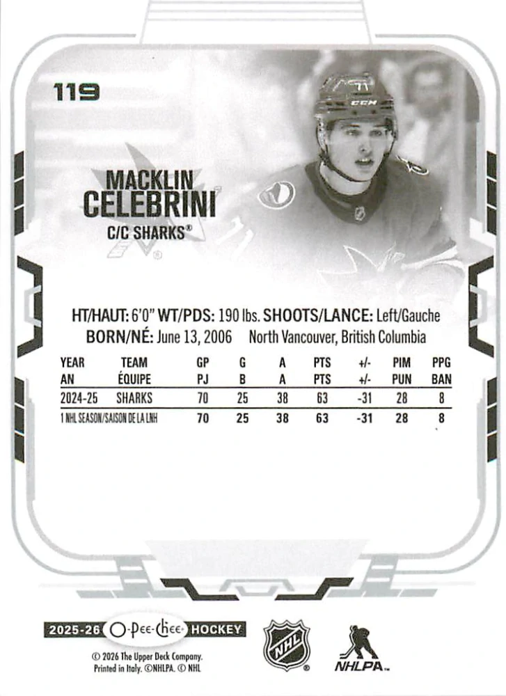2025-26 UD O-Pee-Chee - Macklin Celebrini #119