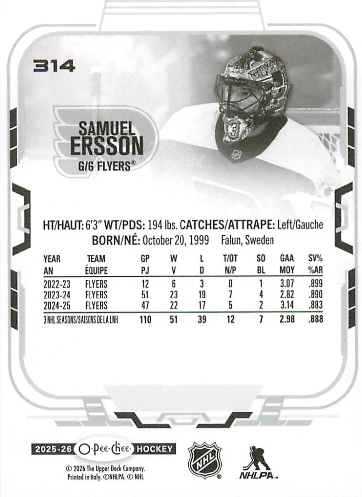 2025-26 UD O-Pee-Chee - Samuel Ersson #314