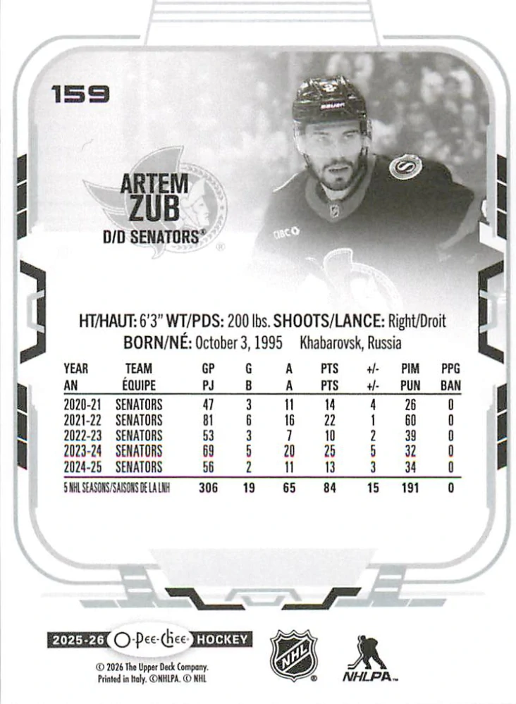 2025-26 UD O-Pee-Chee - Artem Zub #159