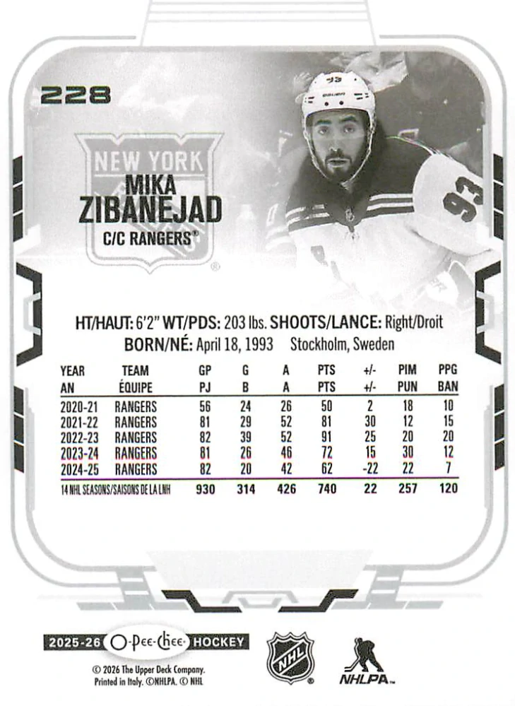 2025-26 UD O-Pee-Chee - Mika Zibanejad #228