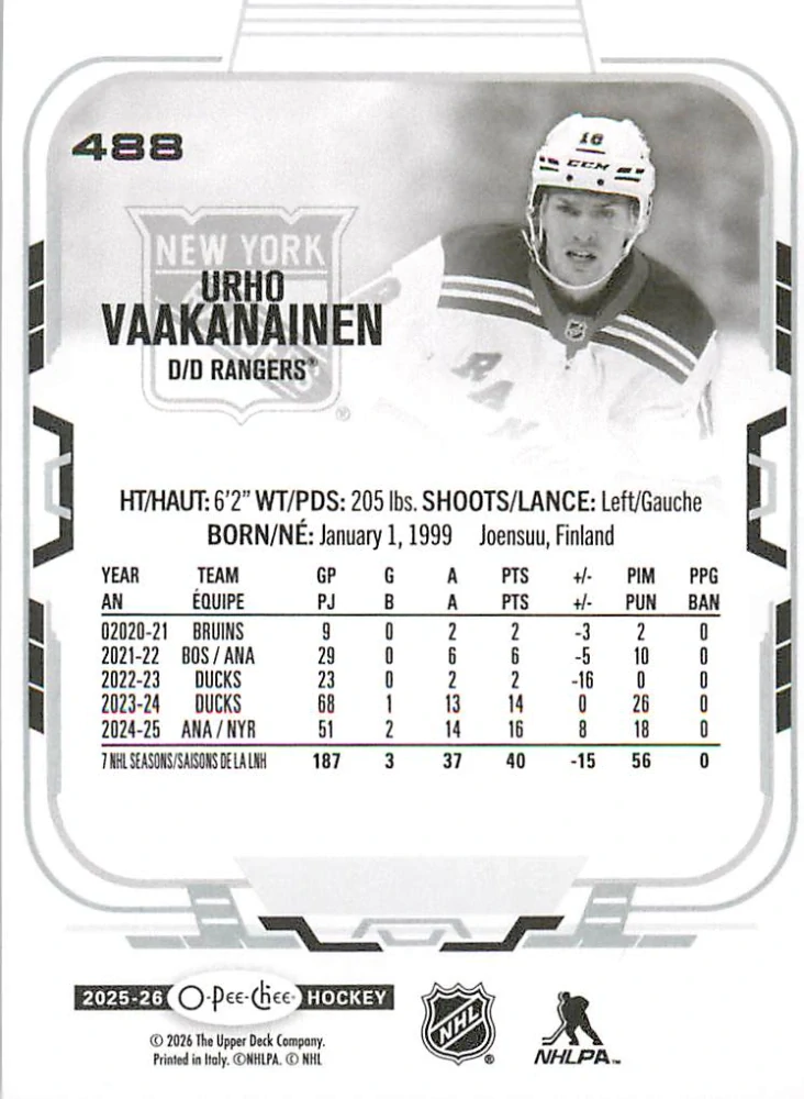 2025-26 UD O-Pee-Chee - Urho Vaakanainen #488
