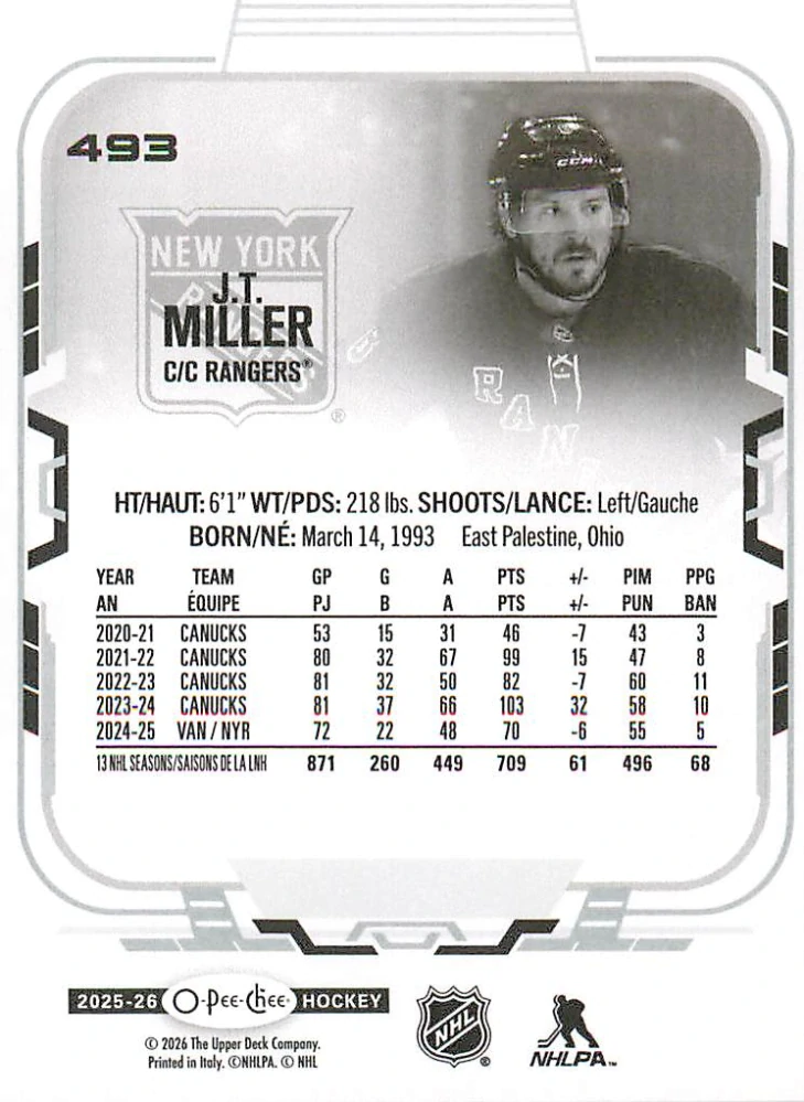 2025-26 UD O-Pee-Chee - J.T. Miller #493
