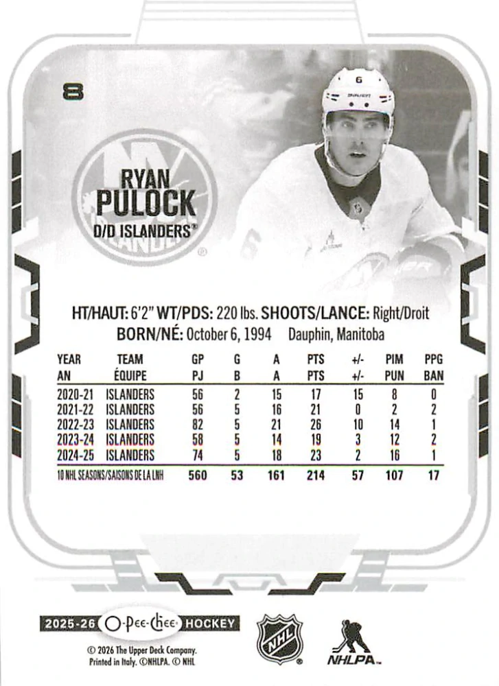 2025-26 UD O-Pee-Chee - Ryan Pulock #8