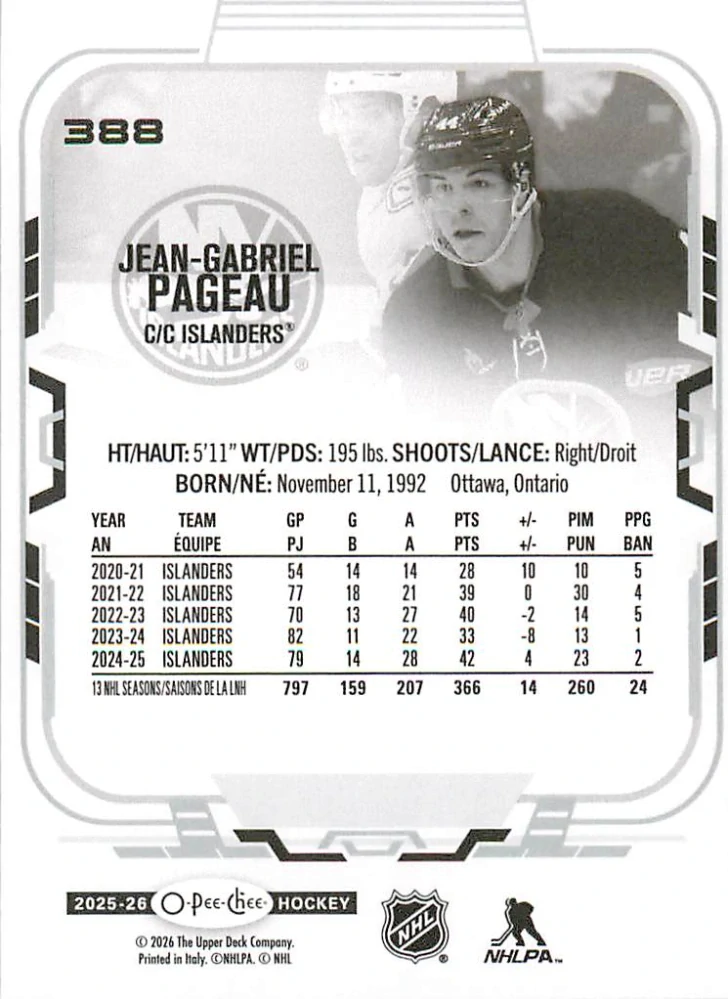 2025-26 UD O-Pee-Chee - Jean-Gabriel Pageau #388