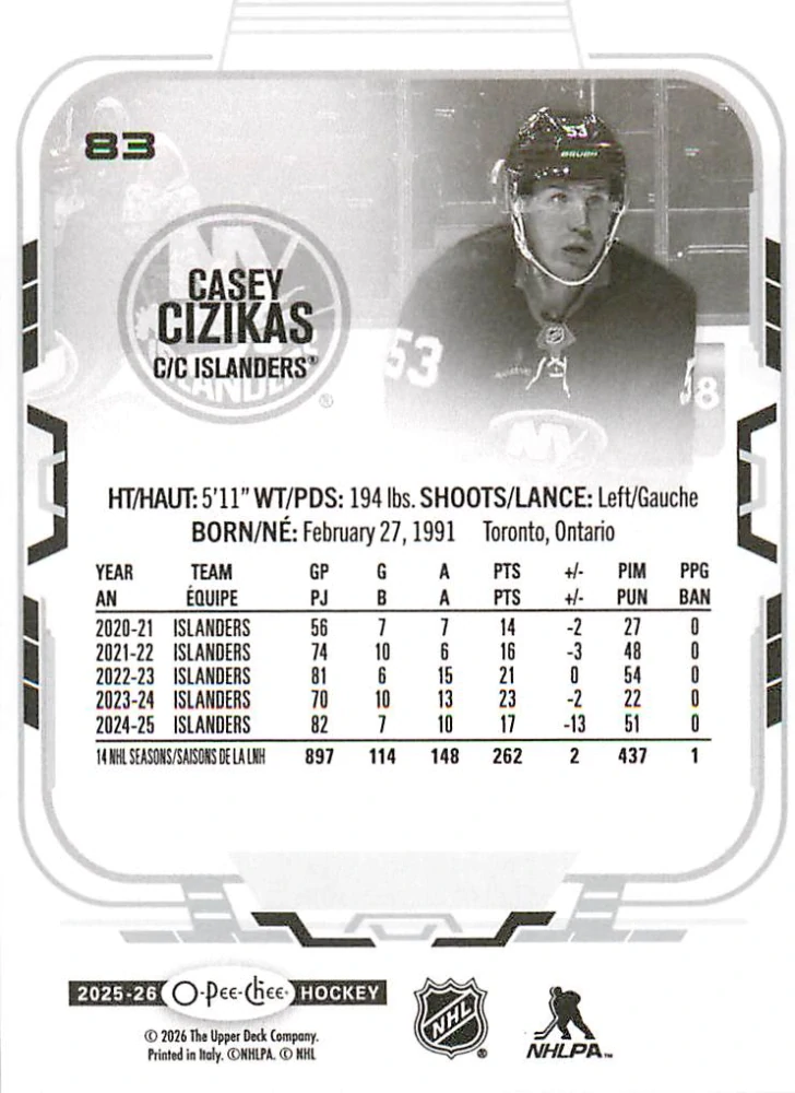 2025-26 UD O-Pee-Chee - Casey Cizikas #83