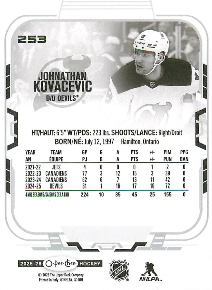 2025-26 UD O-Pee-Chee - Jonathan Kovacevic #253