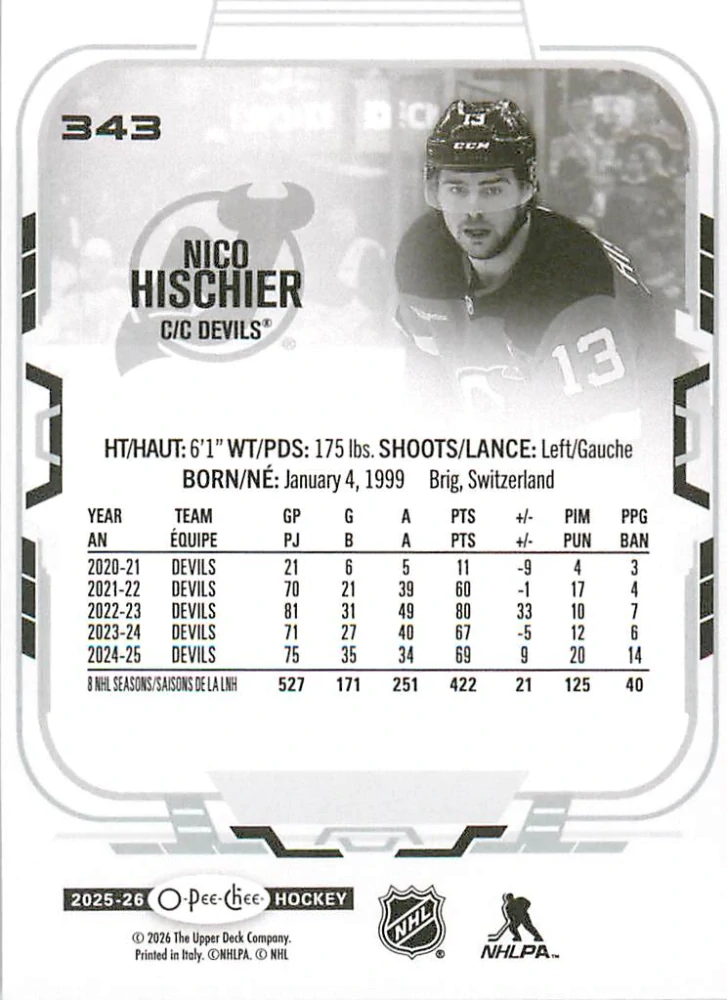2025-26 UD O-Pee-Chee - Nico Hischier #343