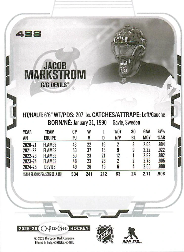 2025-26 UD O-Pee-Chee - Jacob Markstrom #498