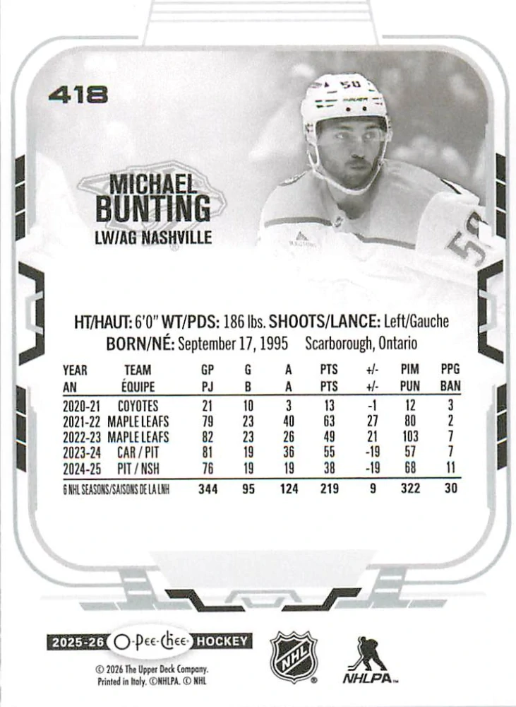 2025-26 UD O-Pee-Chee - Michael Bunting #418
