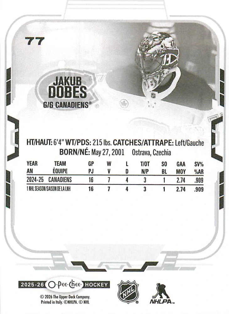 2025-26 UD O-Pee-Chee - Jakub Dobeš #77