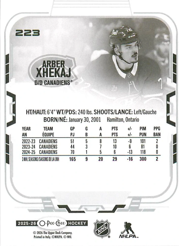 2025-26 UD O-Pee-Chee - Arber Xhekaj #223