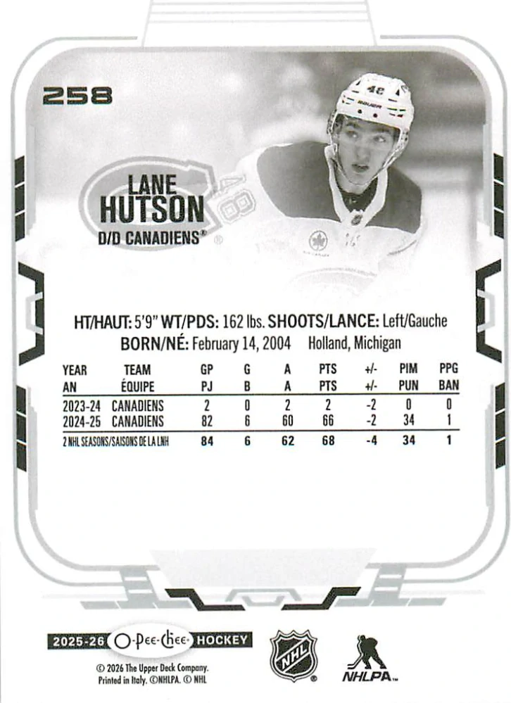 2025-26 UD O-Pee-Chee - Lane Hutson #258