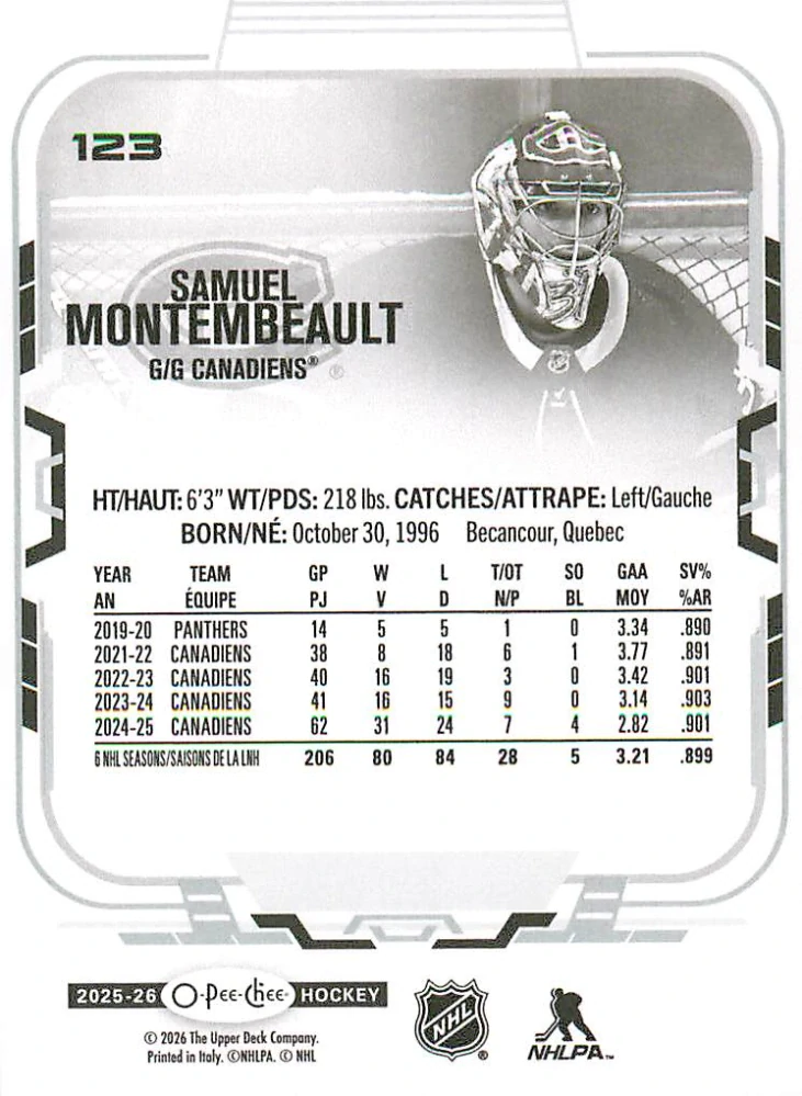 2025-26 UD O-Pee-Chee - Samuel Montembeault #123