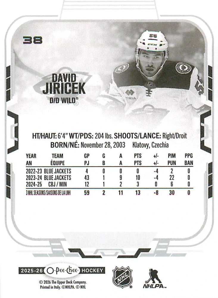 2025-26 UD O-Pee-Chee - David Jiříček #38