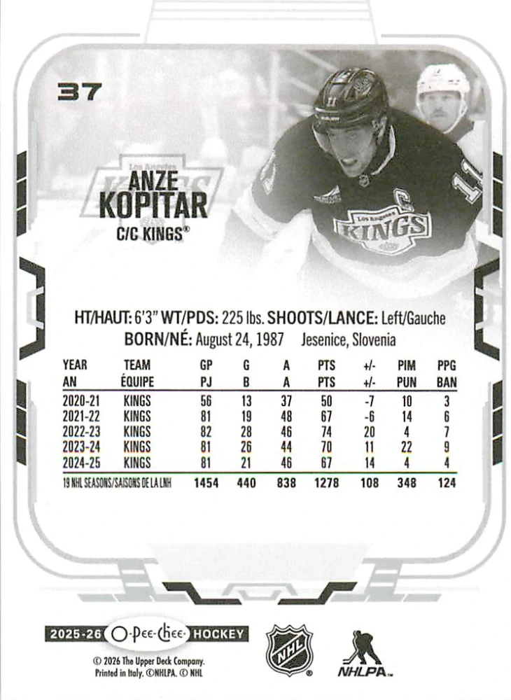 2025-26 UD O-Pee-Chee - Anze Kopitar #37