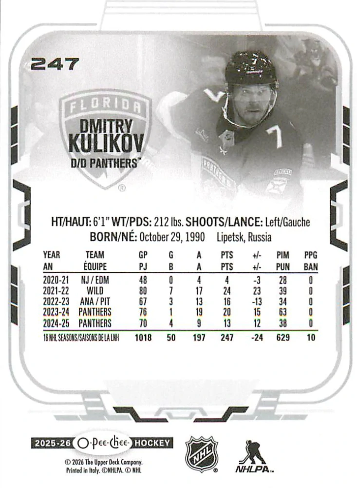 2025-26 UD O-Pee-Chee - Dmitry Kulikov #247