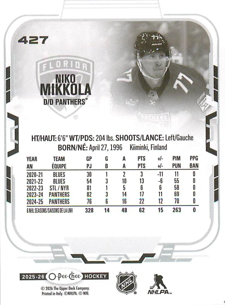 2025-26 UD O-Pee-Chee - Niko Mikkola #427