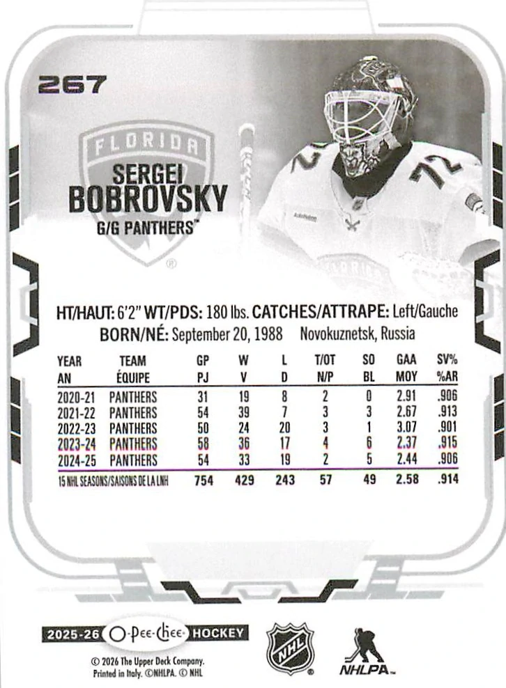 2025-26 UD O-Pee-Chee - Sergei Bobrovsky #267
