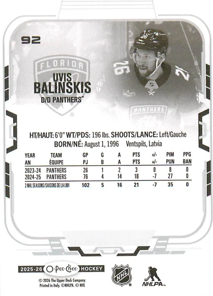2025-26 UD O-Pee-Chee - Uvis Balinskis #92