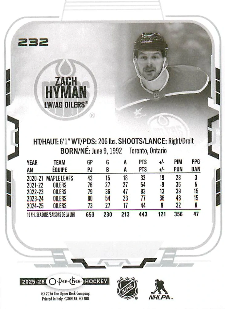 2025-26 UD O-Pee-Chee - Zach Hyman #232