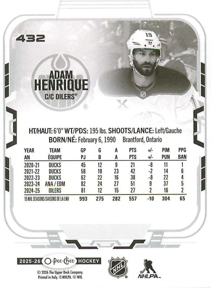 2025-26 UD O-Pee-Chee - Adam Henrique #432