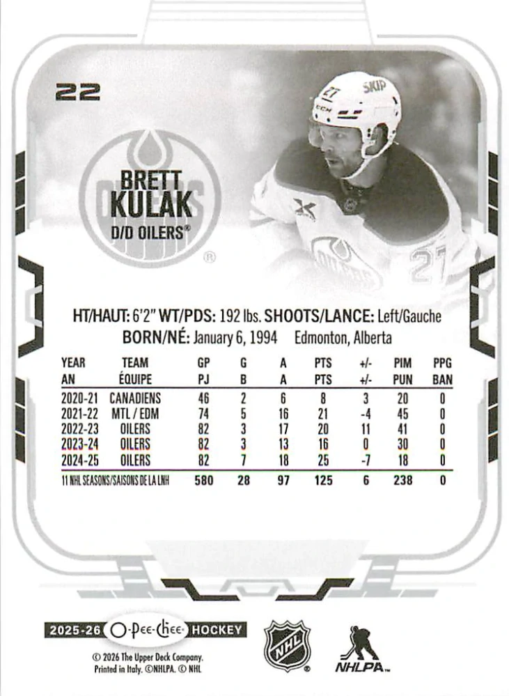 2025-26 UD O-Pee-Chee - Brett Kulak #22