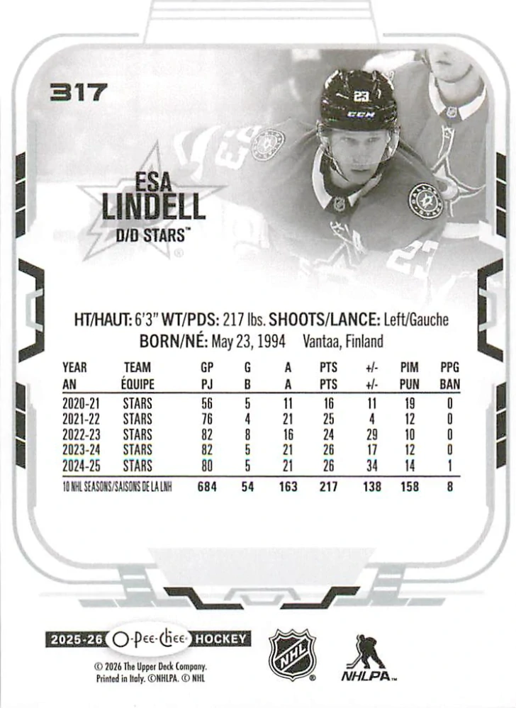 2025-26 UD O-Pee-Chee - Esa Lindell #317
