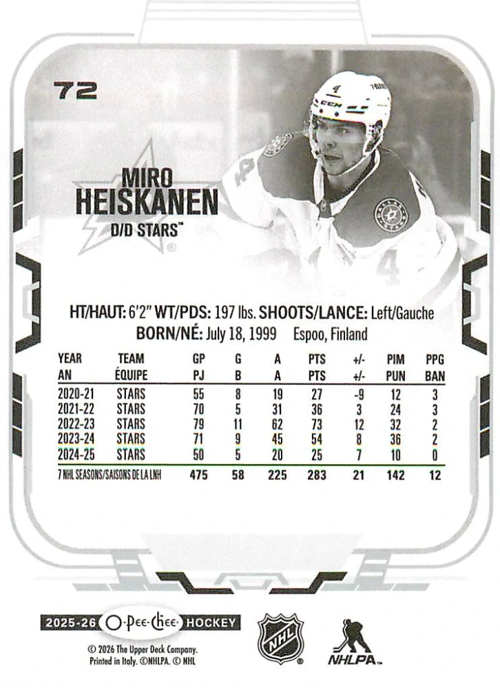 2025-26 UD O-Pee-Chee - Miro Heiskanen #72