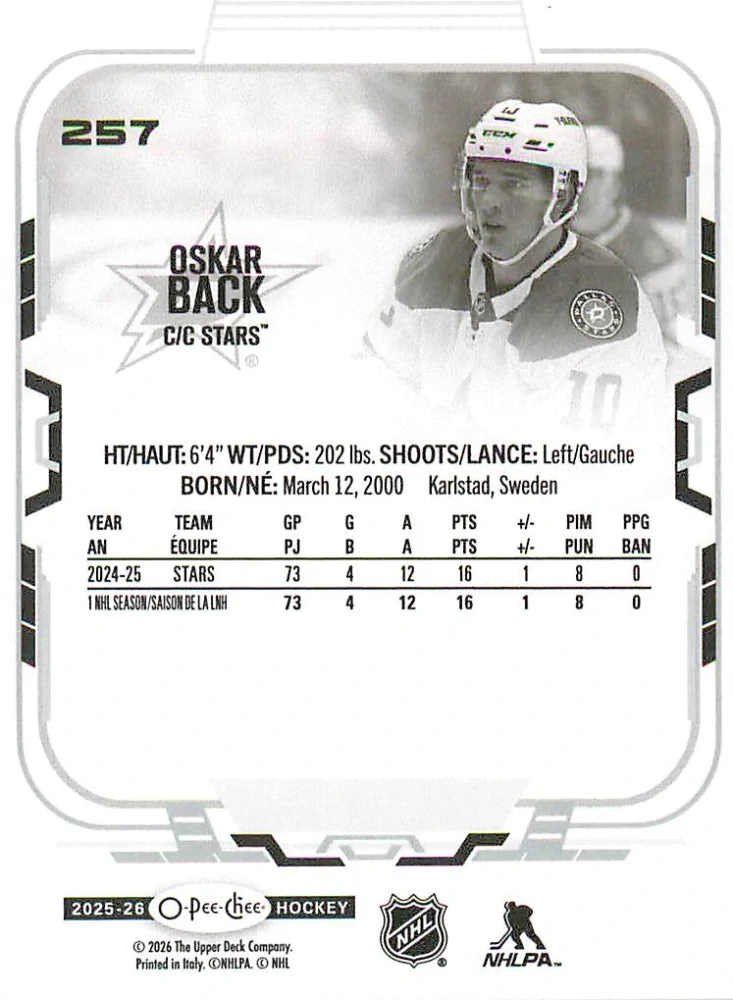 2025-26 UD O-Pee-Chee - Oskar Back #257