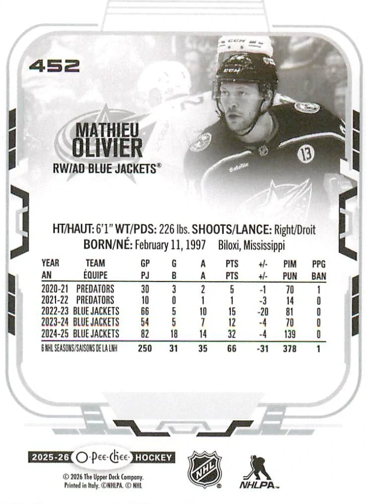 2025-26 UD O-Pee-Chee - Mathieu Olivier #452
