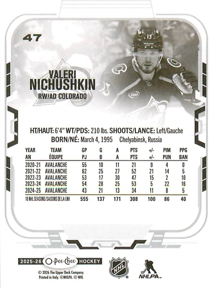 2025-26 UD O-Pee-Chee - Valeri Nichushkin #47
