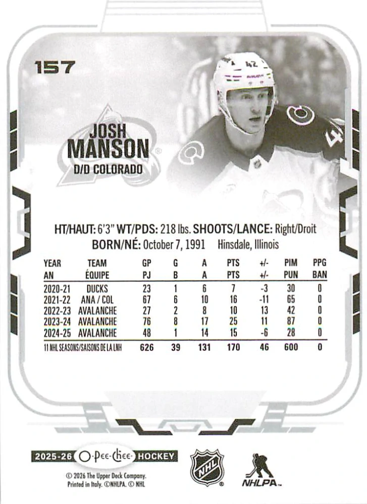 2025-26 UD O-Pee-Chee - Josh Manson #157