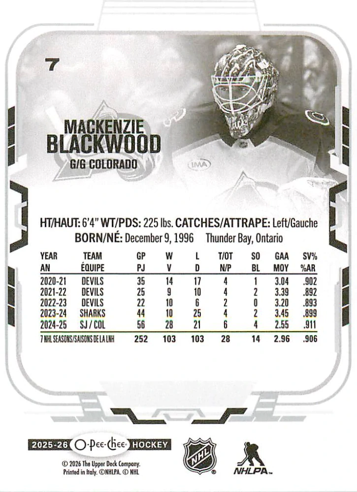 2025-26 UD O-Pee-Chee - Mackenzie Blackwood #7