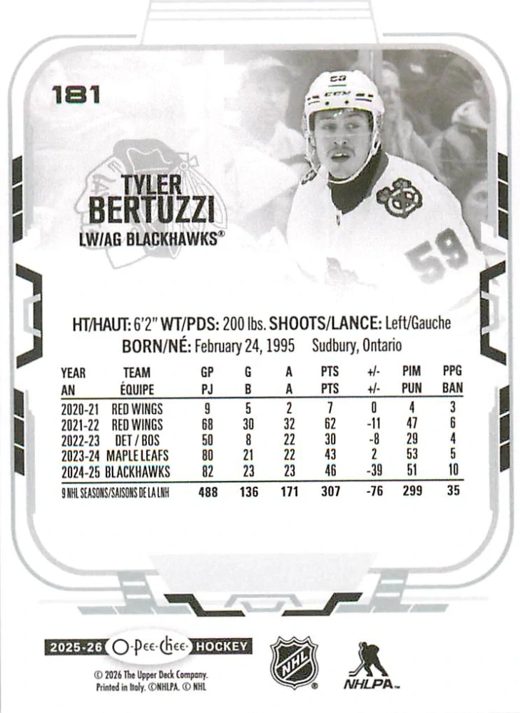 2025-26 UD O-Pee-Chee - Tyler Bertuzzi #181