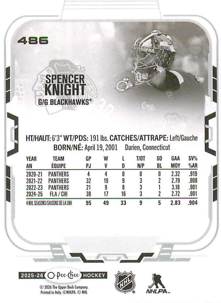 2025-26 UD O-Pee-Chee - Spencer Knight #486
