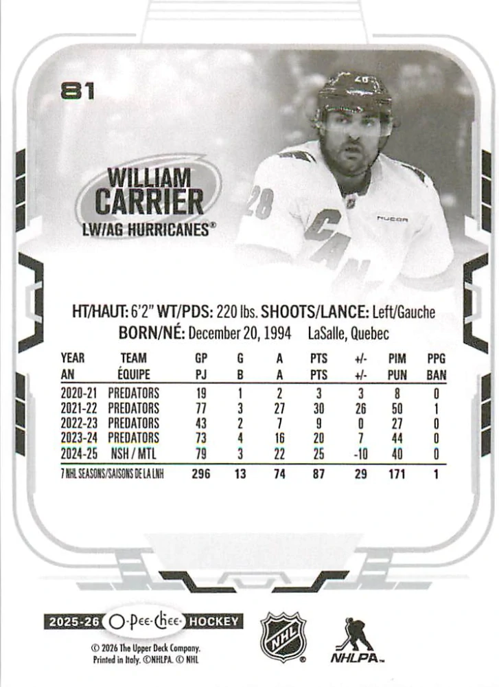2025-26 UD O-Pee-Chee - William Carrier #81