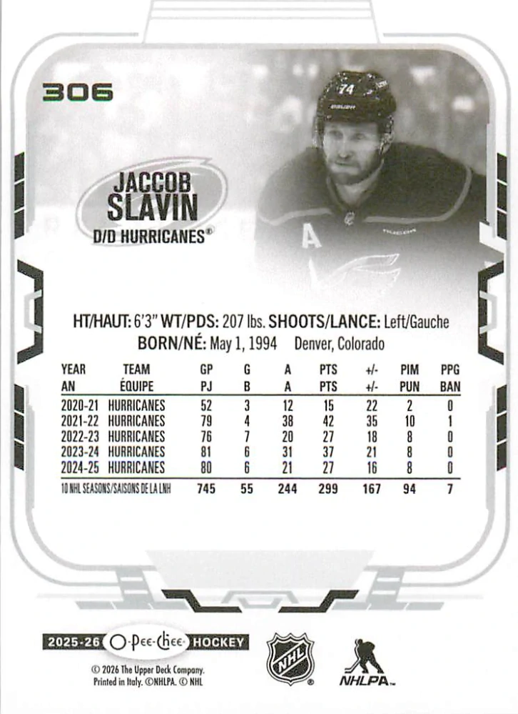 2025-26 UD O-Pee-Chee - Jaccob Slavin #306