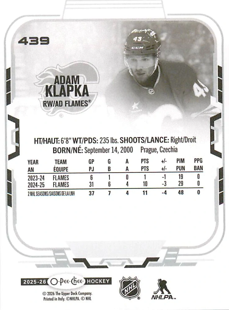 2025-26 UD O-Pee-Chee - Adam Klapka #439
