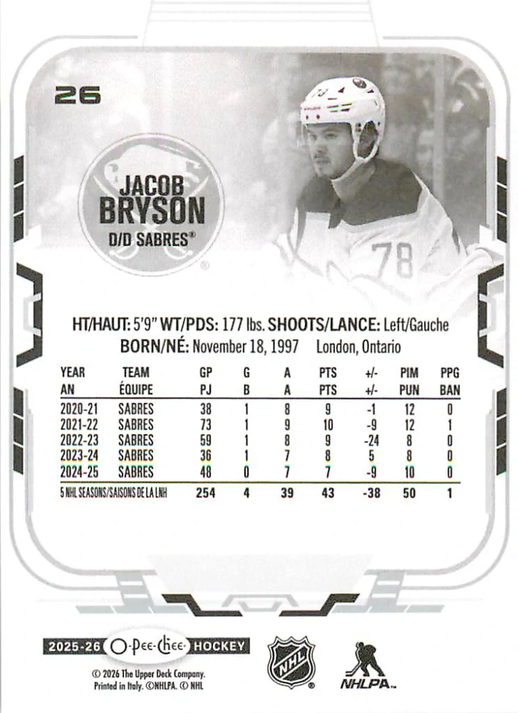 2025-26 UD O-Pee-Chee - Jacob Bryson #26