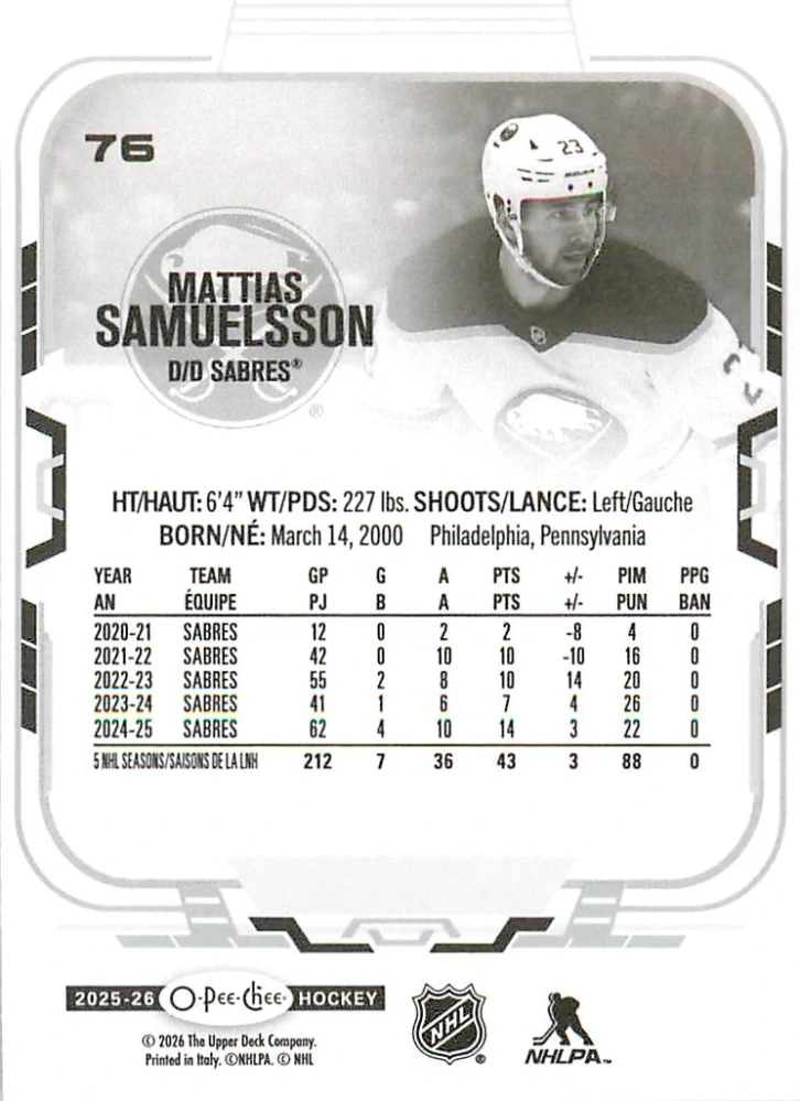 2025-26 UD O-Pee-Chee - Mattias Samuelsson #76
