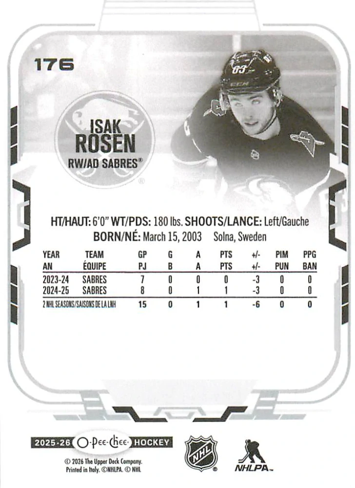 2025-26 UD O-Pee-Chee - Isak Rosen #176