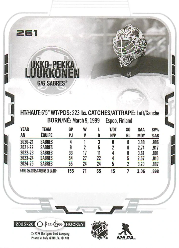 2025-26 UD O-Pee-Chee - Ukko-Pekka Luukkonen #261