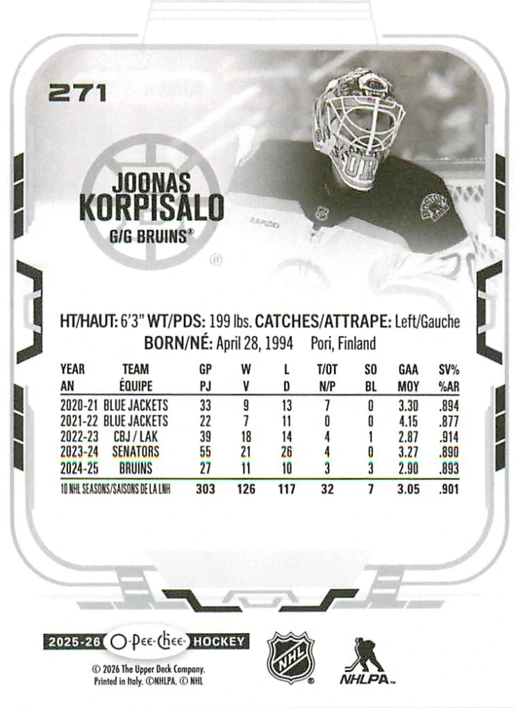 2025-26 UD O-Pee-Chee - Joonas Korpisalo #271
